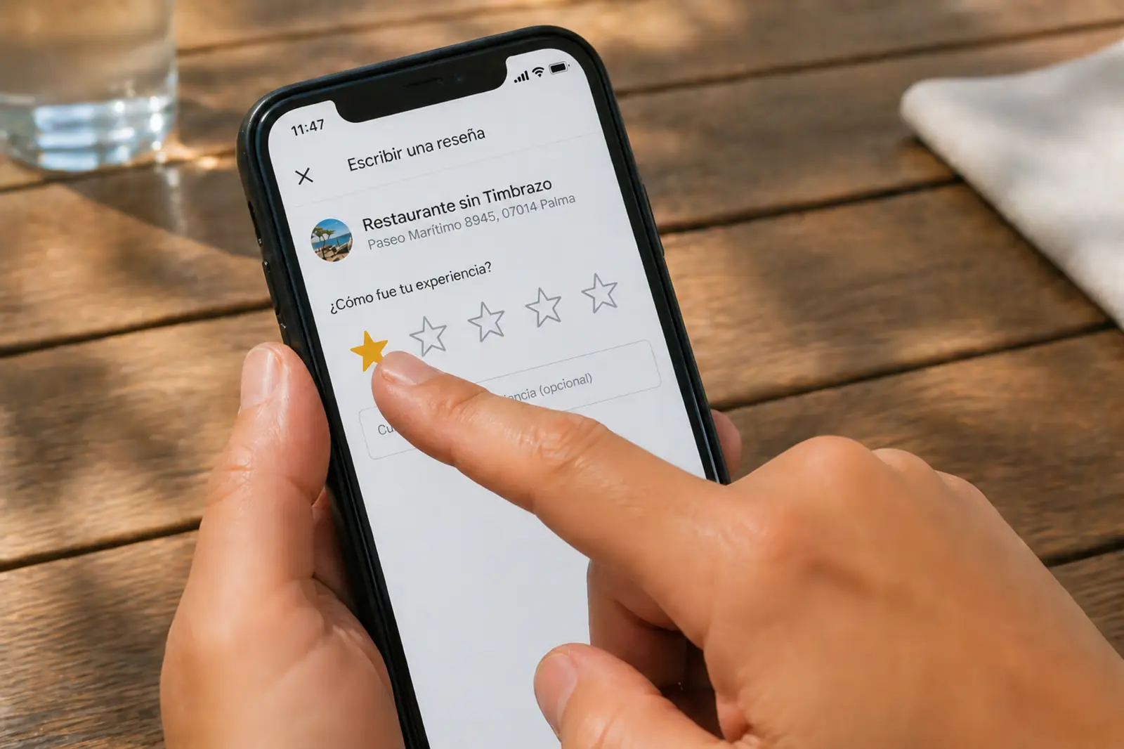 Reseña negativa de una estrella en el móvil por mala atención al cliente