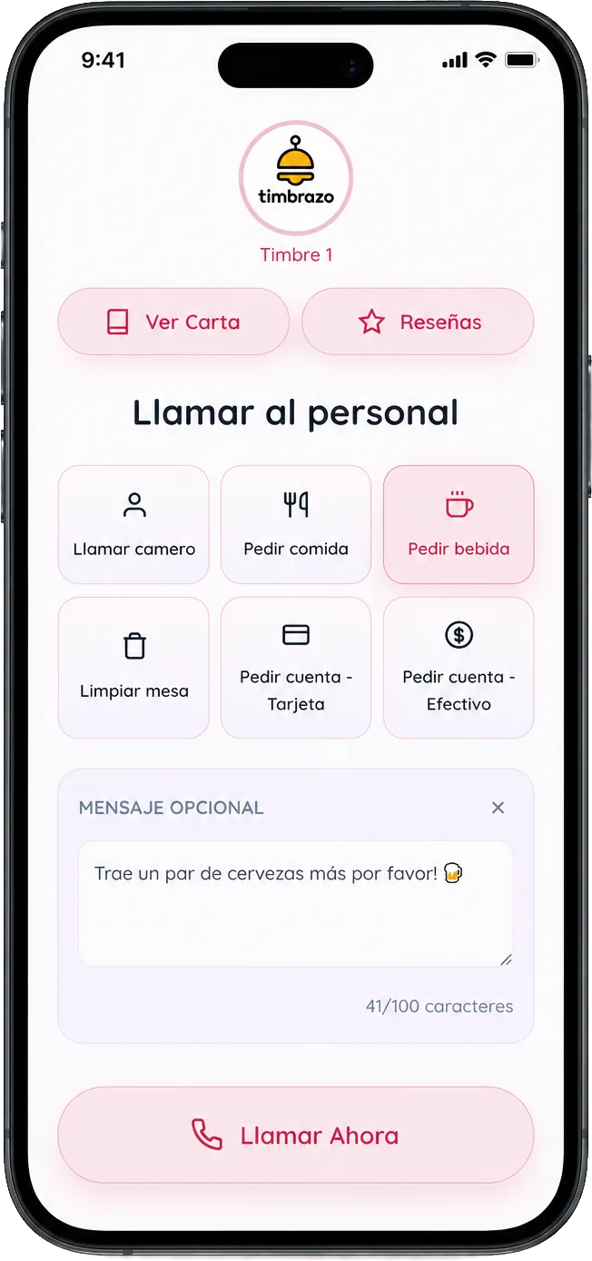 Pantalla de cliente de Timbrazo